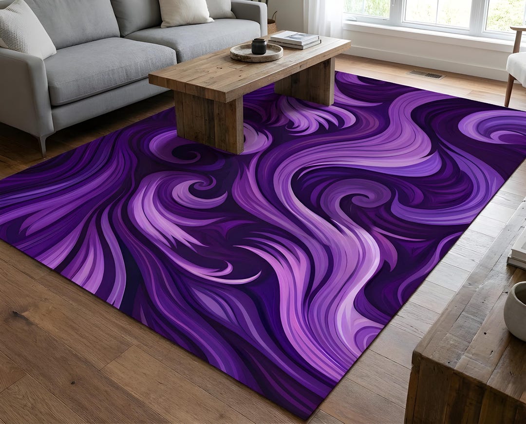 Violet Area Rug Pattern Purple Abstract Area Rug, Modern Swirl Pattern Carpet, Violet Living ...