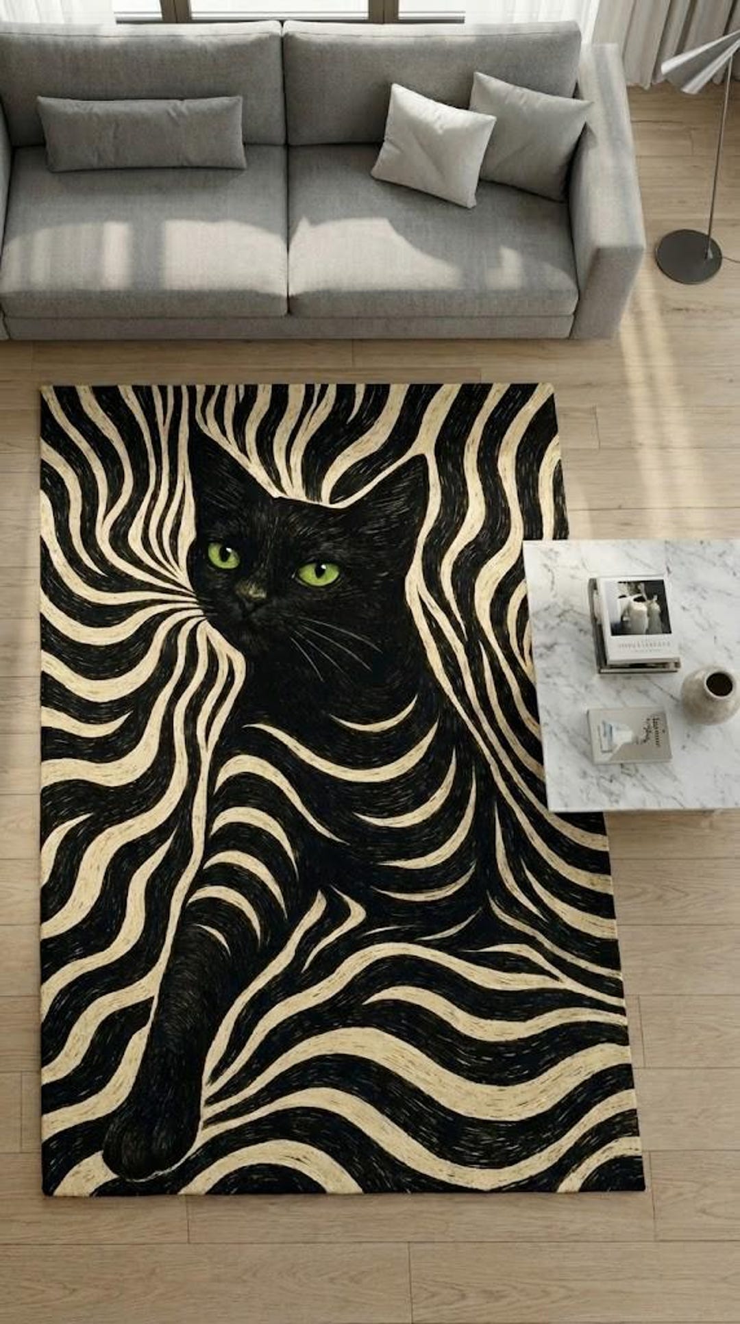 Scaring Cat Rug Black Cat Rug, Optical Illusion Area Rug, Trippy Gothic Home Decor ...