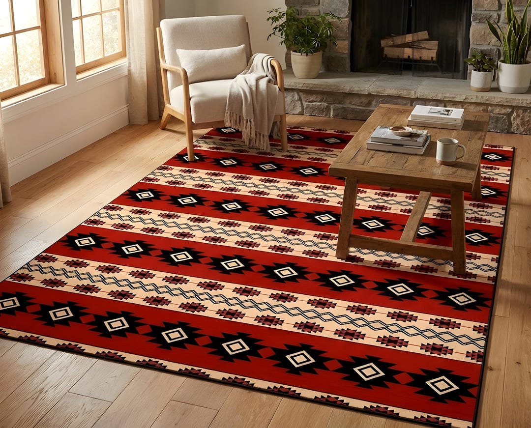 Southwestern Area Rug, Red Aztec Carpet, Native American Style Rug ...