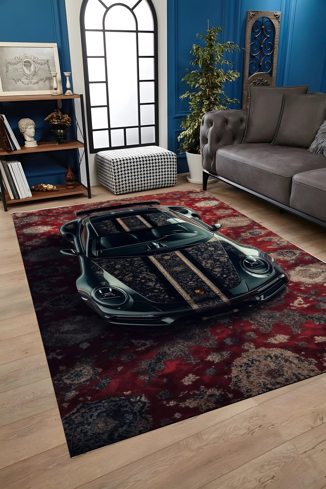 Luxury Sports Car Rug, Modern Persian Style Car Design, Man Cave Decor ...