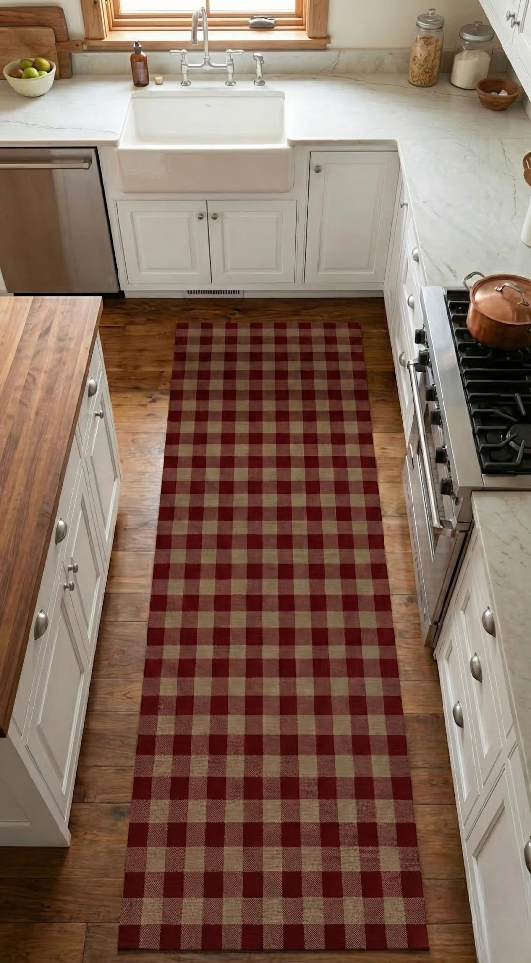 Red Gingham Runner Rug, Farmhouse Kitchen Mat, Washable Plaid Carpet - Etsy