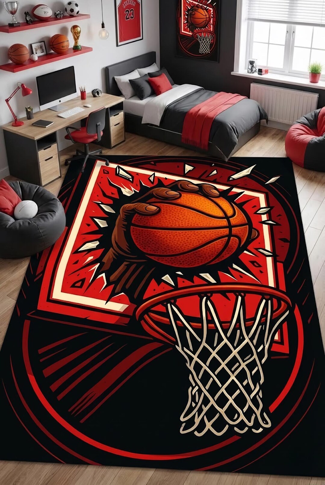 Basketball Area Rug, Slam Dunk Design, Teen Boy Room Decor - Etsy