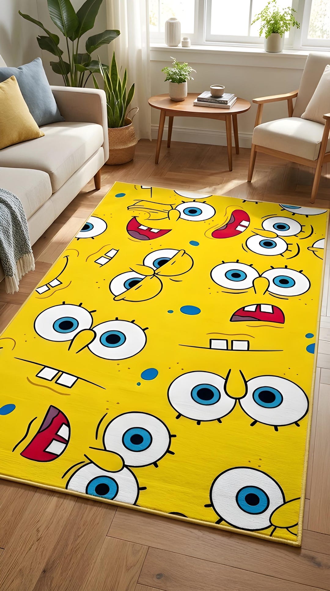 Yellow Cartoon Rug, Fun Kids Room Carpet, Sponge Character Play Mat ...