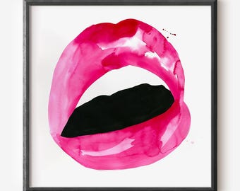 Nicole Pink Lips Watercolor Art Print: Limited Edition Bold Statement Decor