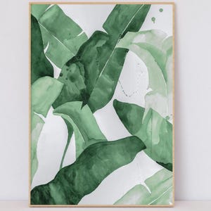Banana Leaf Watercolor Art Print: Tropical Green Botanical Wall Decor
