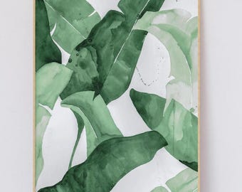 Banana Leaf Watercolor Art Print: Tropical Green Botanical Wall Decor