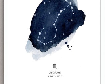 Scorpio Constellation Print: Watercolor Zodiac Star Sign Art