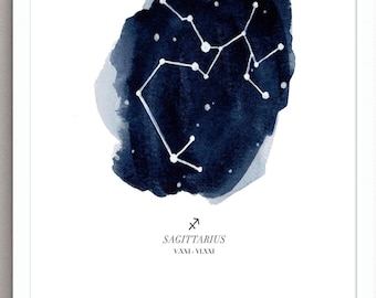 Sagittarius Constellation Art Print: Watercolor Zodiac Star Sign
