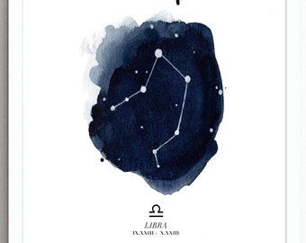 Libra Constellation Print: Watercolor Zodiac Star Sign Art