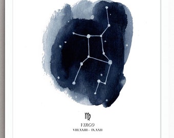 Virgo Constellation Print: Watercolor Zodiac Star Sign Art