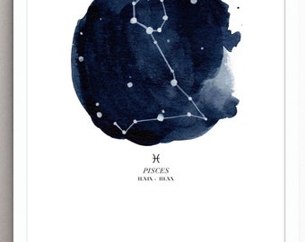 Pisces Constellation Print: Watercolor Zodiac Star Sign Art