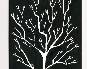 Pressed Seaweed no. 3 Art Print Black and White Giclee painting minimal leaves
