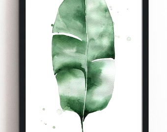 Banana Leaf Watercolor Print: Tropical Green Botanical Wall Art