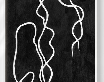 Pressed Seaweed no. 4 Art Print Black and White Giclee painting minimal leaves