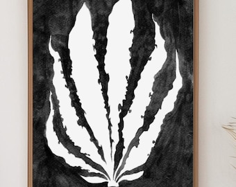 Pressed Seaweed no. 2 Art Print Black and White Giclee painting minimal leaves