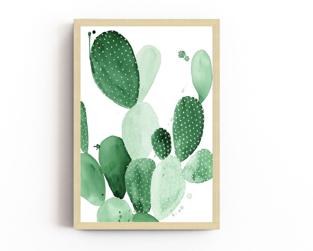 Green Cactus Watercolor Art Print - Botanical Desert Wall Art ...