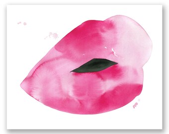 Pink Watercolor Lips Art Print: Modern Feminine Wall Decor