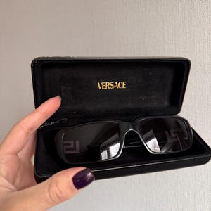 ICONIC Versace Sunglasses Medusa Case, Vintage Versace Greek Key Sunglasses, Y2K Designer Sunglasses Black image 2