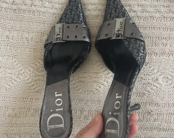 Vintage Dior Mule Heels 37 Galliano Era 2004, Dior Oblique Monogram Mules, Rare Designer Y2K Dior Shoes