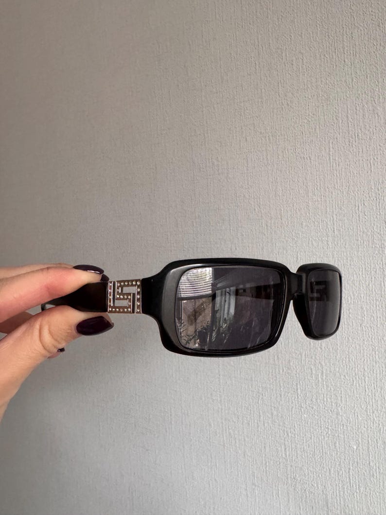 ICONIC Versace Sunglasses Medusa Case, Vintage Versace Greek Key Sunglasses, Y2K Designer Sunglasses Black image 3