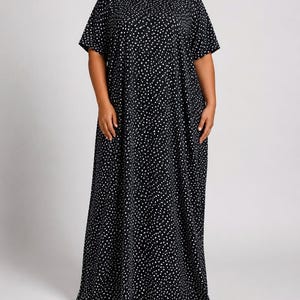 Black Baati Dress with White Confetti Dots | Loose Fit Modest Maxi Kaftan