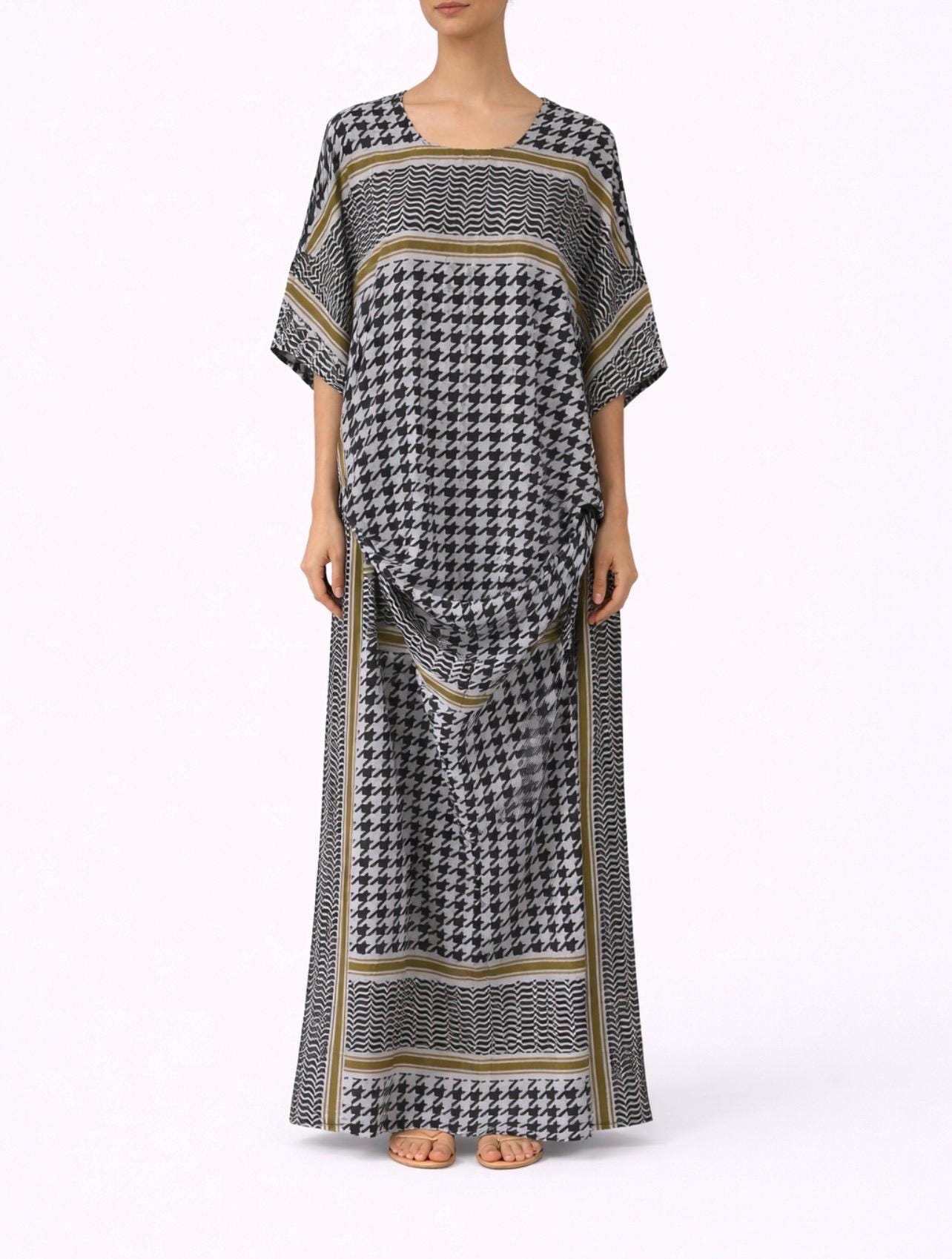 fitted lace wedding dress Palestinian Keffiyeh Print Long Sleeve Midi Dress – kufeyeh main image 0