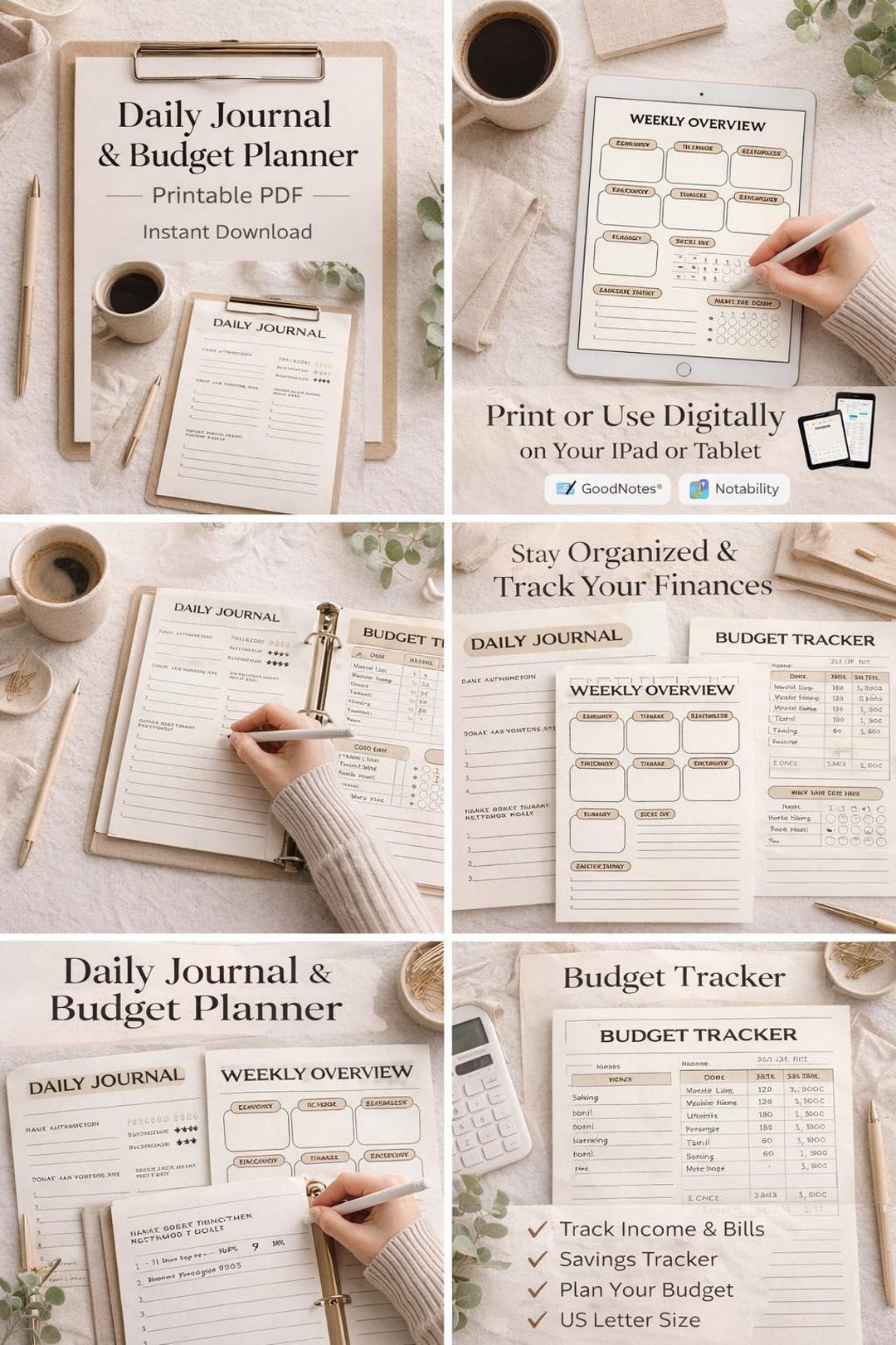 Daily Journal & Budget Tracker Printable | Minimal Planner Pages ...