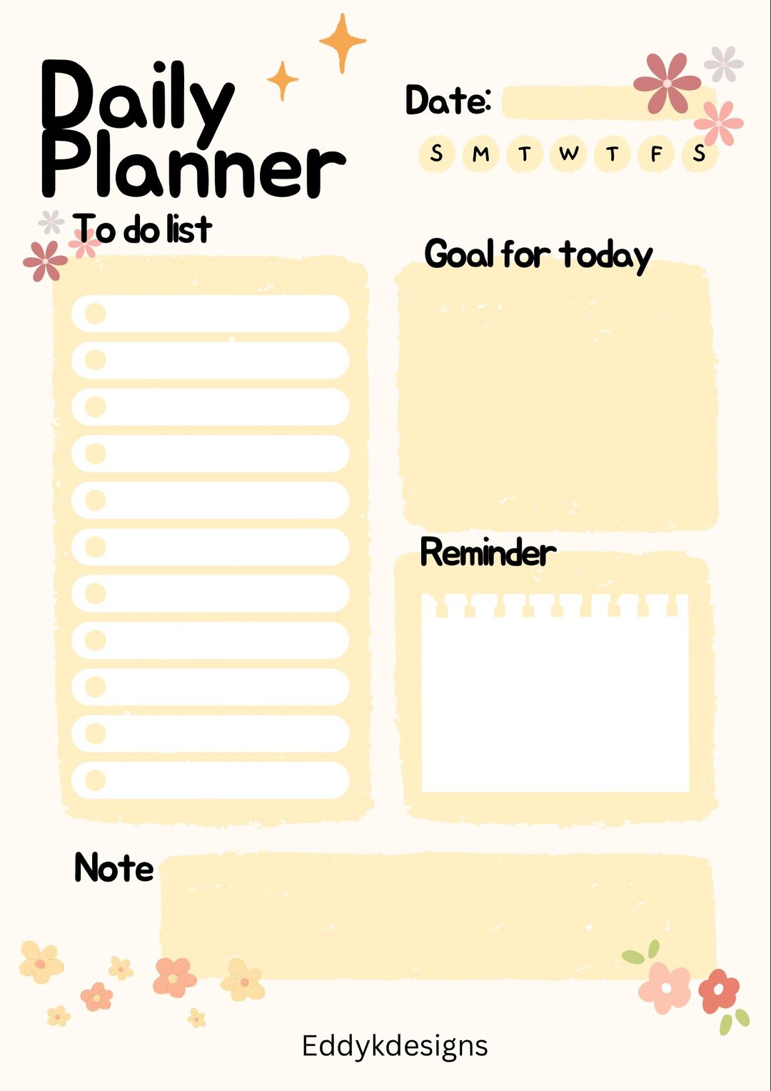 Cute Daily Planner Printable | to Do List & Goals | Instant Download - Etsy