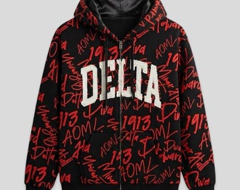 Delta Sigma Theta All Over Print Hoodie Black