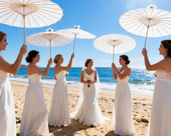 Handmade Paper Parasol 32 Inch| Bamboo Frame , Wooden Handle Wedding Umbrella, Custom Color Available