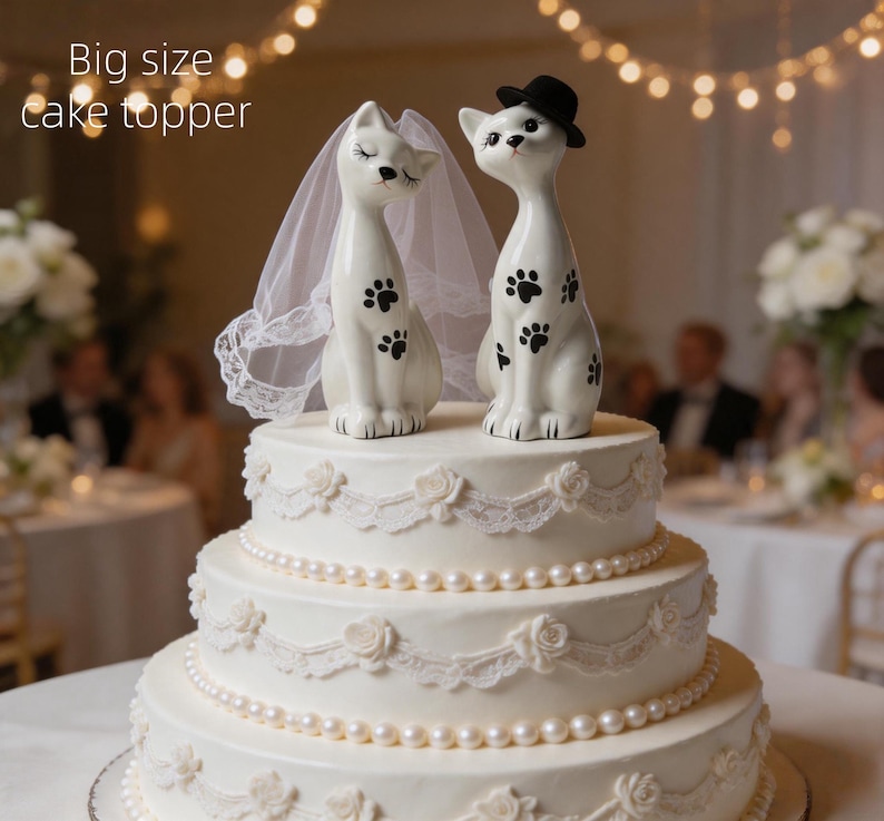 Ceramic Cat Wedding Cake Topper, Bride Groom Figurines, Keepsake Home ...
