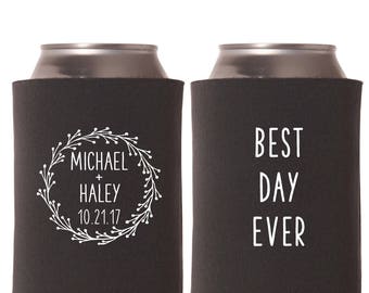 Wedding Can Coolers | Best Day Ever Rustic Wedding | Personalized  for Bride and Groom with Wedding Date | FREE Standard Shipping