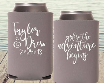 Wedding Can Coolers | The Adventure Begins | Outdoor Wedding | Personalized  Wedding Favors