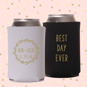 Wedding Can Coolers Best Day Ever Rustic Wedding Personalized for Bride and Groom with Wedding Date FREE Standard Shipping image 2