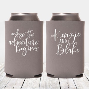 and so the adventure begins Wedding Can Coolers Wedding Can Coolies Personalized Wedding Favors image 1