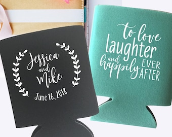 love laughter and happily ever after | Wedding Can Coolers | Wedding Party Favor | Personalized  for Bride and Groom | FREE Shipping