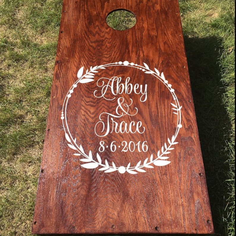 Wedding Cornhole Decals Rustic Wedding Decor Personalized Wedding Wreath Decals for Corn Hole Game Original