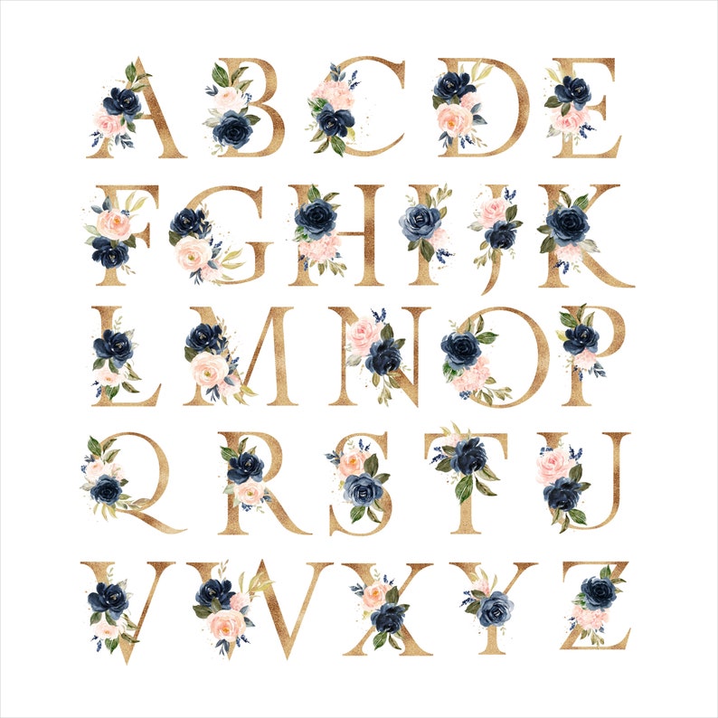 Watercolor Floral Monogram Art Print Pink & Gold Floral Etsy