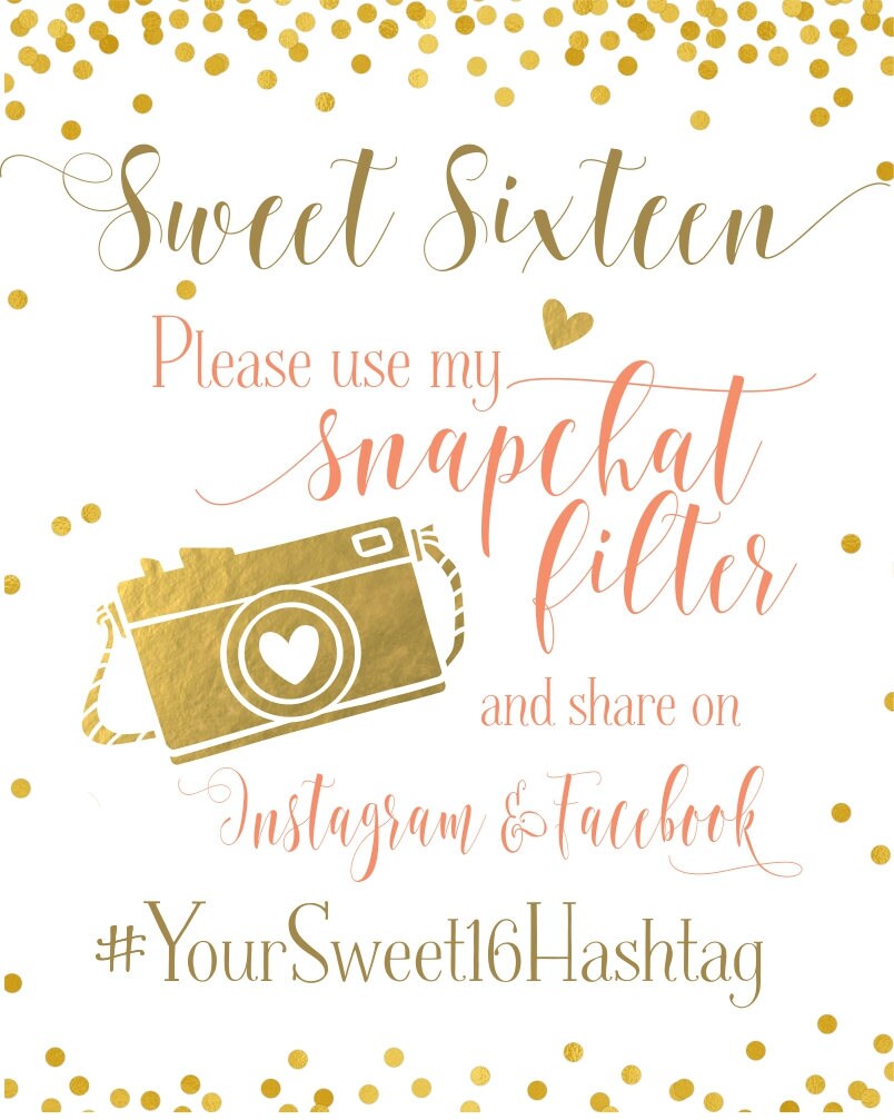 Sweet Sixteen Snapchat Filter Quinceañera Party Sign Personalized