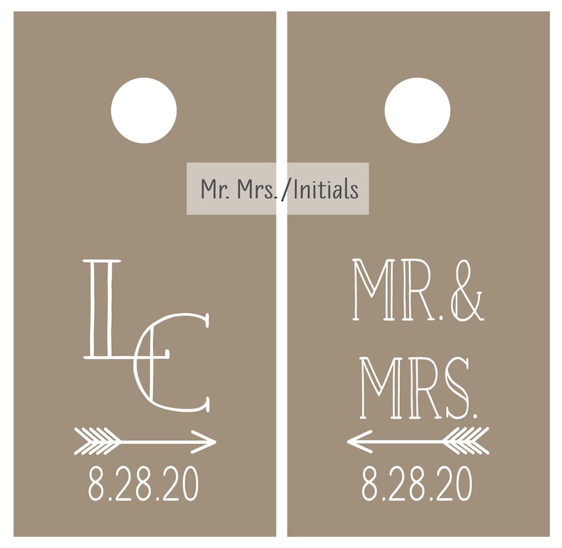 Mr and Mrs Wedding Decals Monogram with Arrow Wedding Date Vinyl Decal Set for Cornhole Game Boards Wedding Decor Rustic Mr.&Mrs./Initials