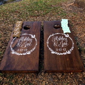 Wedding Cornhole Decals Rustic Wedding Decor Personalized Wedding Wreath Decals for Corn Hole Game image 3