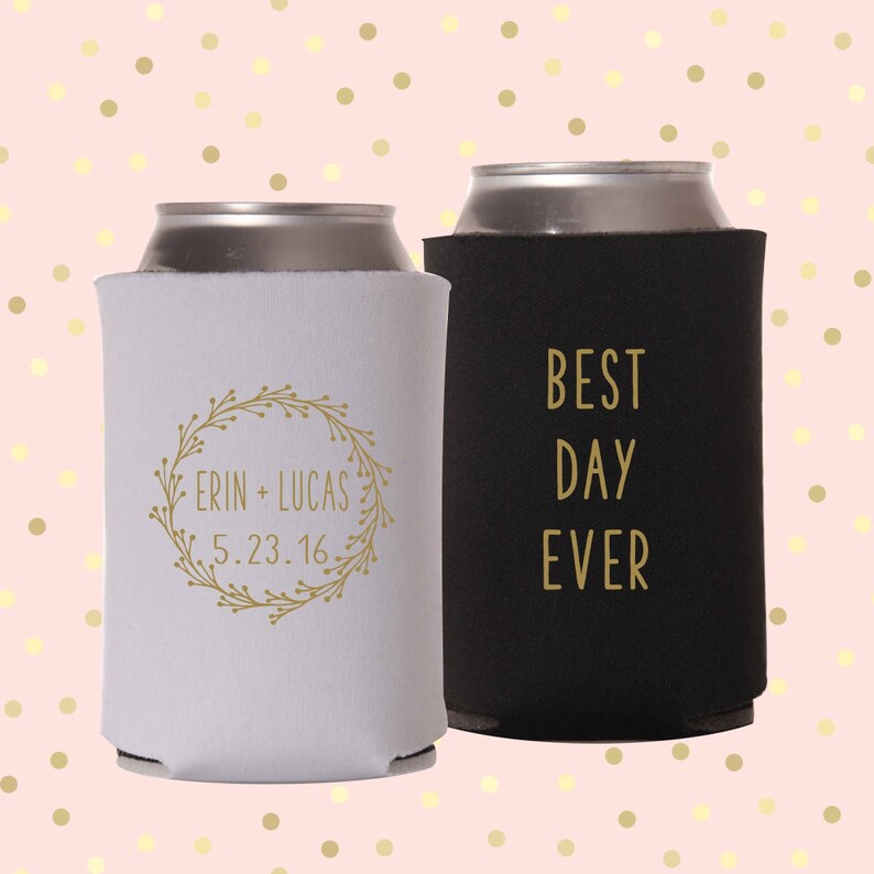 Wedding Can Coolers Best Day Ever Rustic Wedding Personalized for Bride and Groom with Wedding Date FREE Standard Shipping image 2