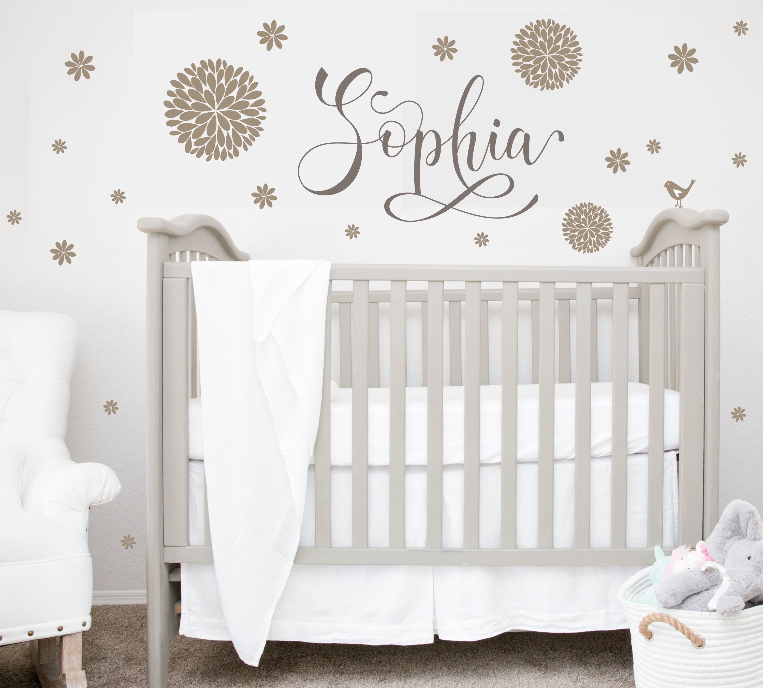 Name Wall Decal Personalized Name Decor Flower Sticker Girls