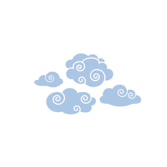 Cloud Decal Nursery Wall Decal Whimsy Clouds With Sun Wall Etsy