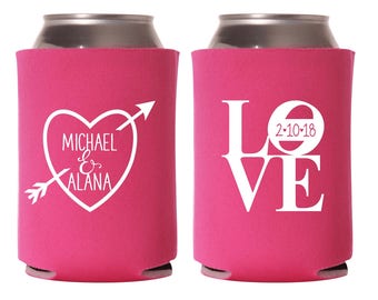 Personalized Wedding Can Cooler | Iconic LOVE | Heart Wedding Favor | Valentines Day Wedding | FREE Shipping