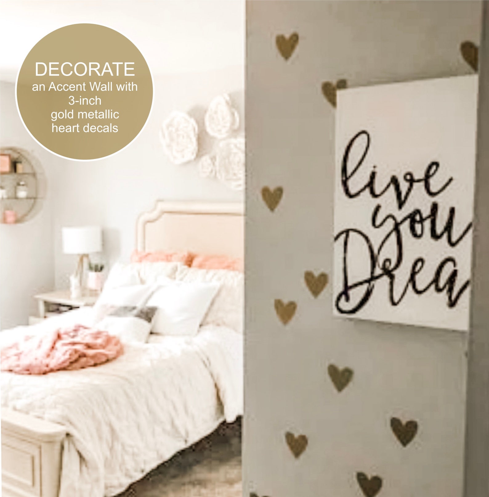 Heart Wall Decals Gold Heart Decals Peel & Stick Wall Etsy UK