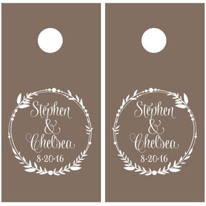 Wedding Cornhole Decals Rustic Wedding Decor Personalized Wedding Wreath Decals for Corn Hole Game image 4