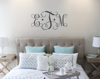 Vine Monogram Decal | King Size Bed Decal | Master Bedroom Wall Decal | Wedding Monogram | Wedding Gift