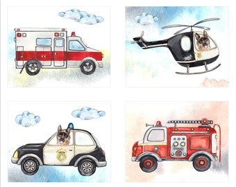 Emergency Vehicle Art Print Set | DIY Digital Print | Instant Download | Decor for Boys Bedroom