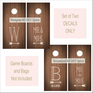 Mr and Mrs Wedding Decals Monogram with Arrow Wedding Date Vinyl Decal Set for Cornhole Game Boards Wedding Decor Rustic image 5